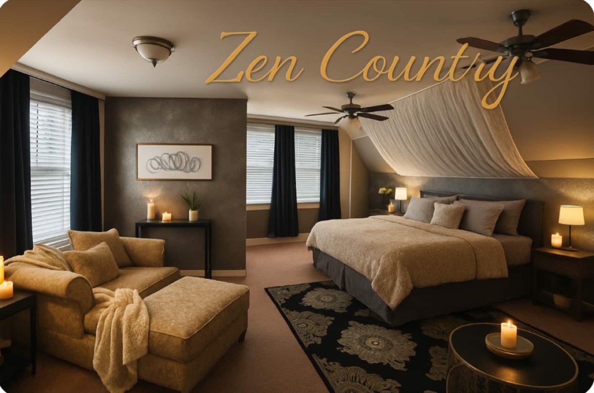Master suite with canopy king bed at Zen Country luxury retreat rental, Dallas Georgia