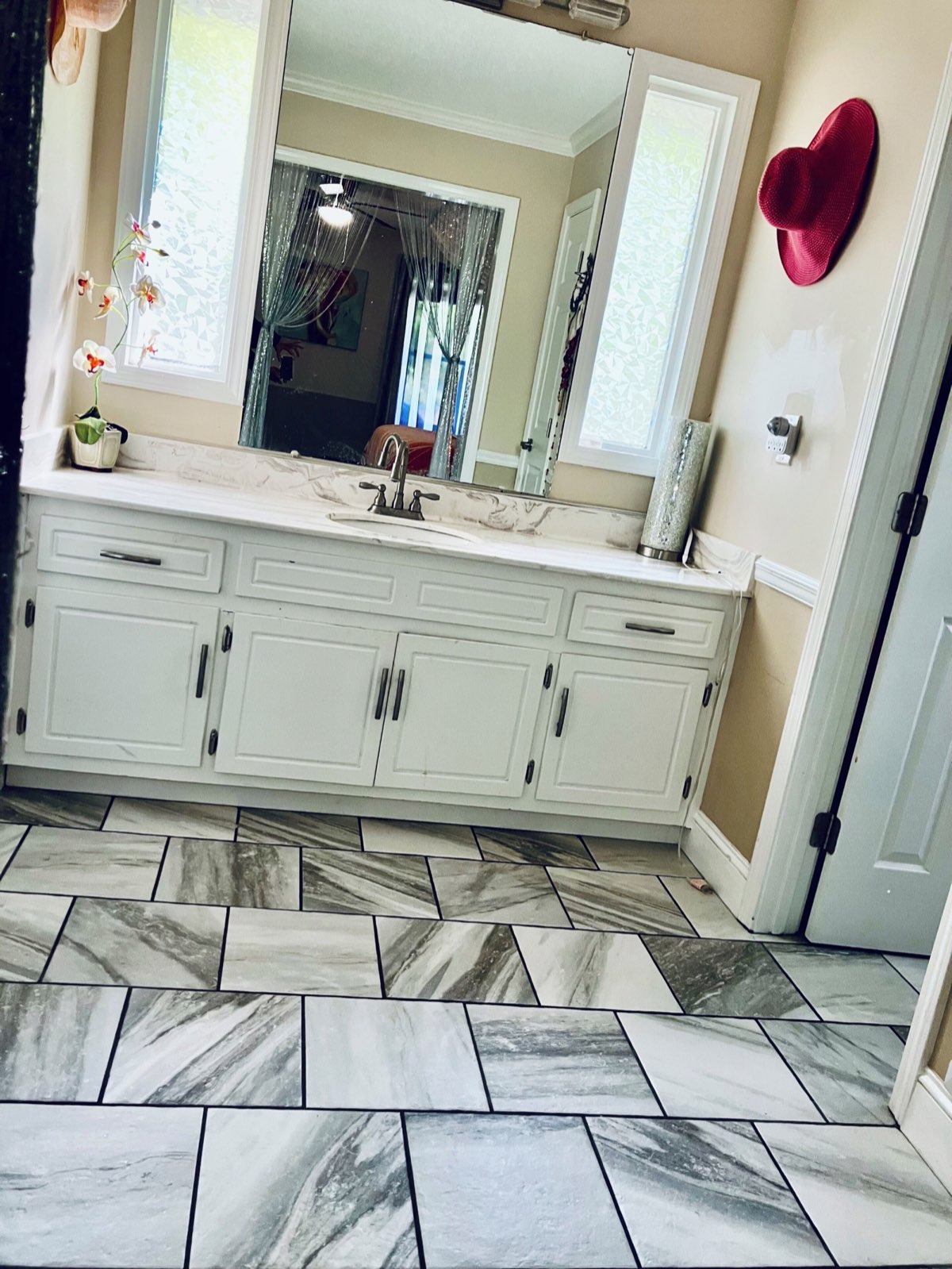 Marble bathroom at Zen Villa, Villa Rica GA furnished extended stay